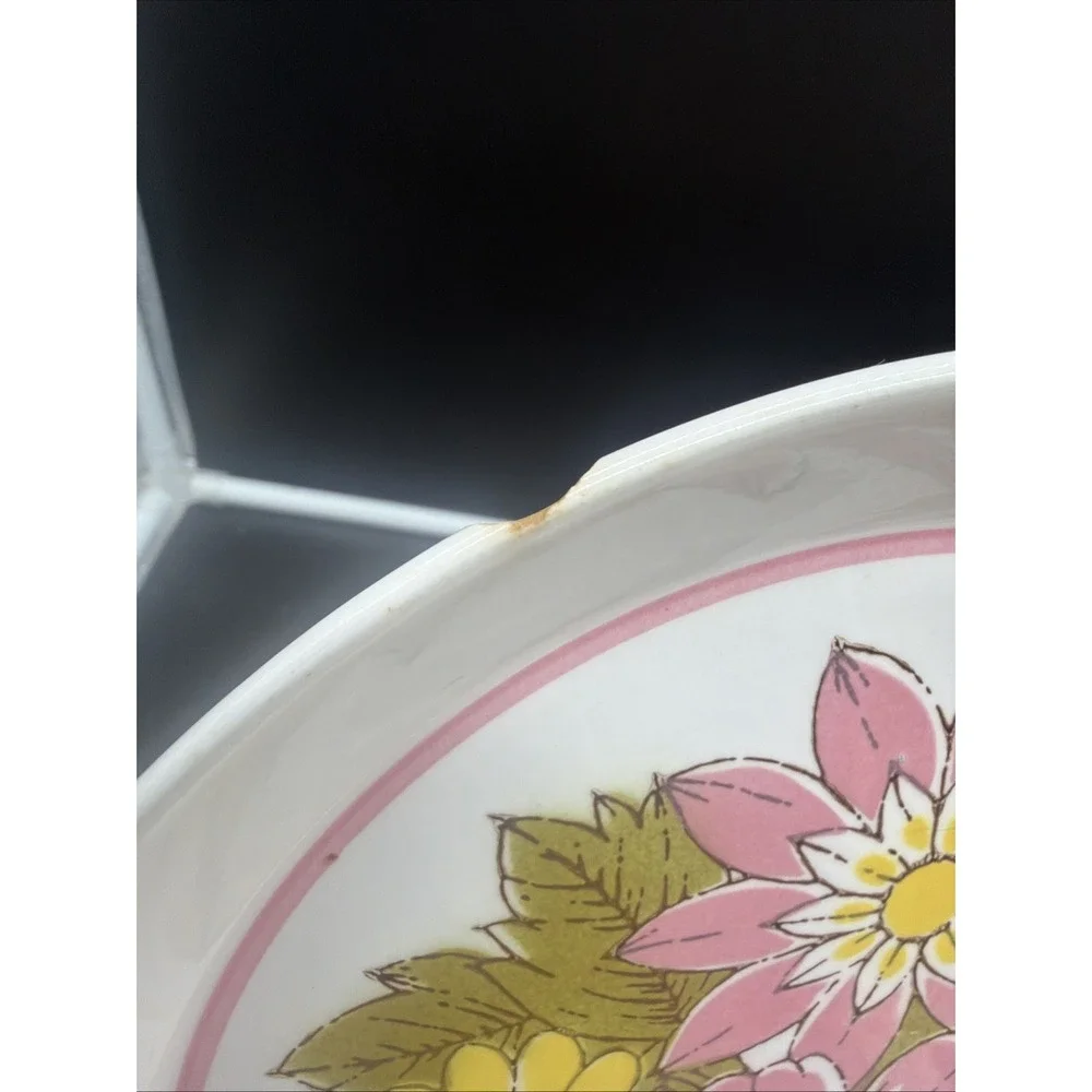 4 VTG MIKASA Duplex Eden 2522 by Ben Seibel Pink Yellow Floral Salad Plates 7.5
